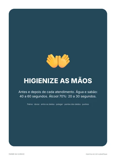Placa de higienização das mãos